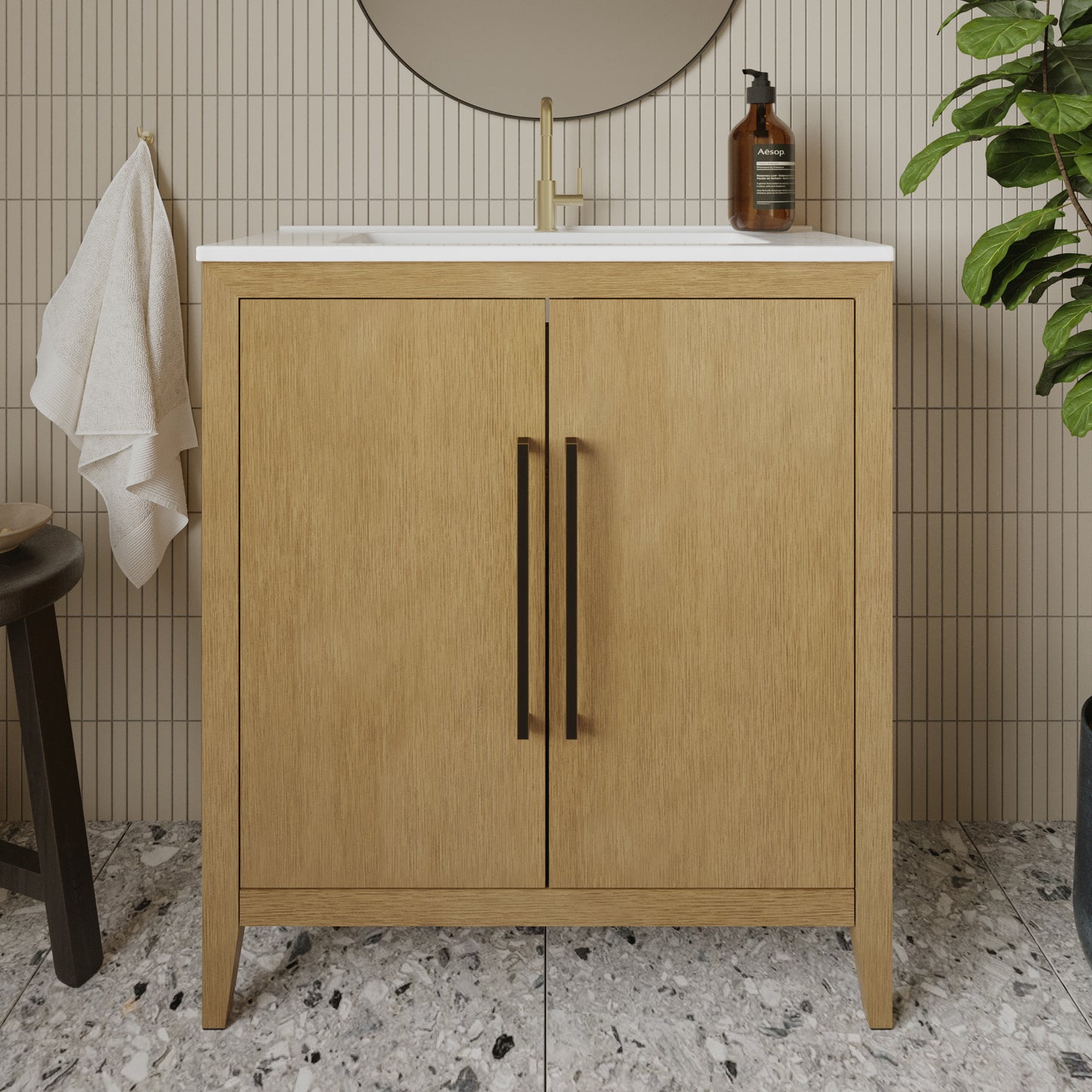 Bergen 30"W x 14"D Single Bathroom Vanity | White Porcelain Countertop