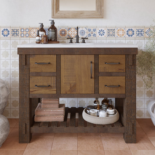 Telluride 42" Single Bathroom Vanity | White Quartz Countertop