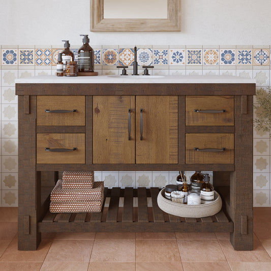 Telluride 48" Single Sink Bathroom Vanity | White Quartz Countertop