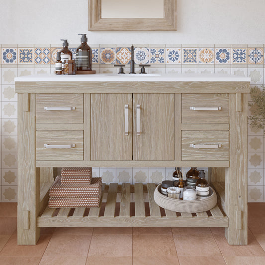 Telluride 48" Single Sink Bathroom Vanity in Washed Pine | White Quartz Countertop