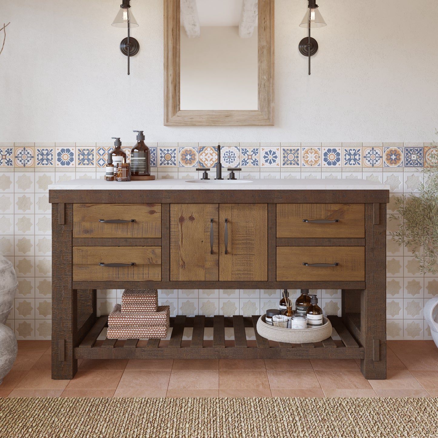 Telluride 60" Single Sink Bathroom Vanity | White Quartz Countertop