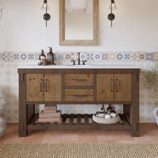 Telluride 60" Single Sink Bathroom Vanity | White Quartz Countertop
