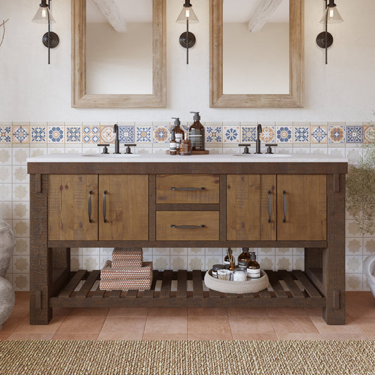 Telluride 66" Double Bathroom Vanity | White Quartz Countertop