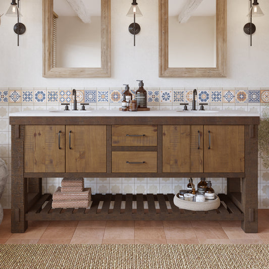 Telluride 72" Wide Double Bathroom Vanity | White Quartz Countertop
