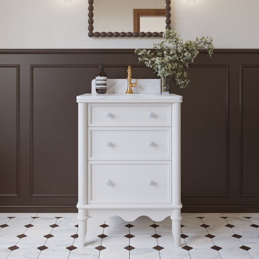 Juliette 24" Scallop Single Bathroom Vanity | Blanc White | Cultured Marble Countertop