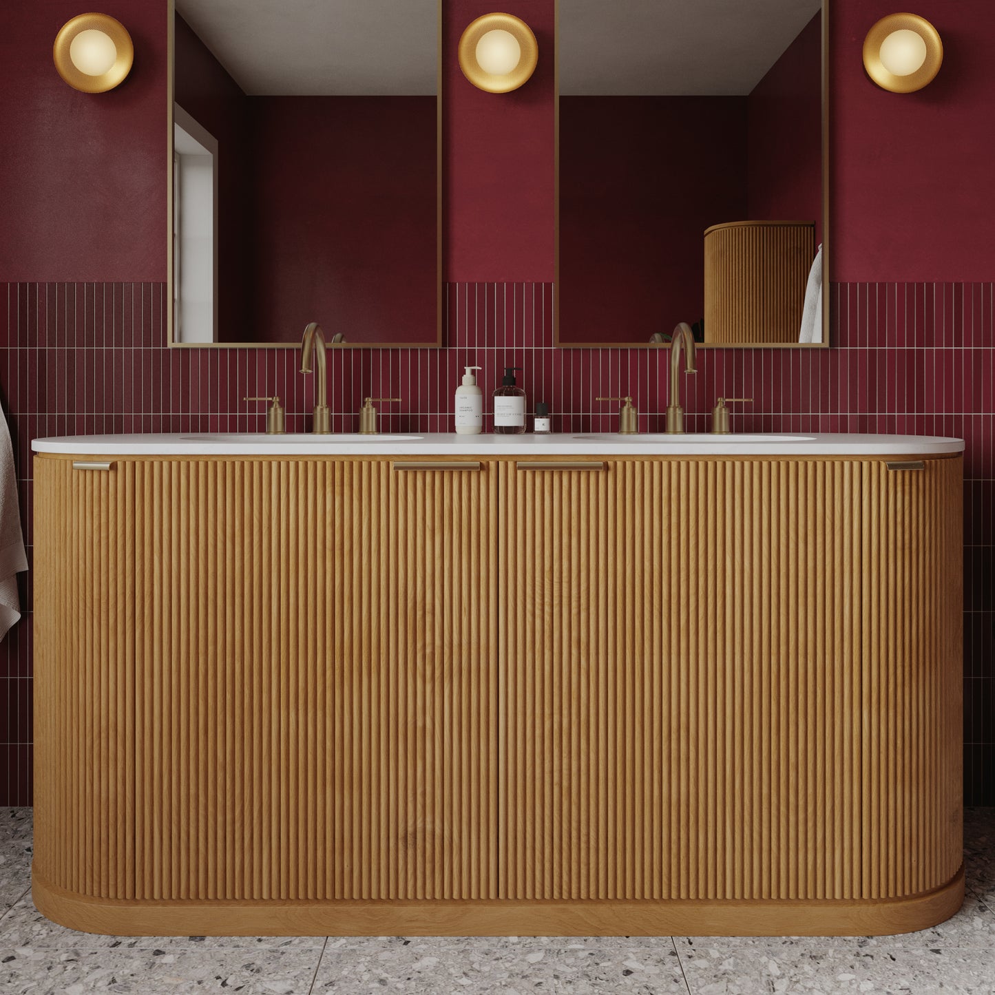 Luna Reeded 72" Double Bathroom Vanity With Quartz Countertop