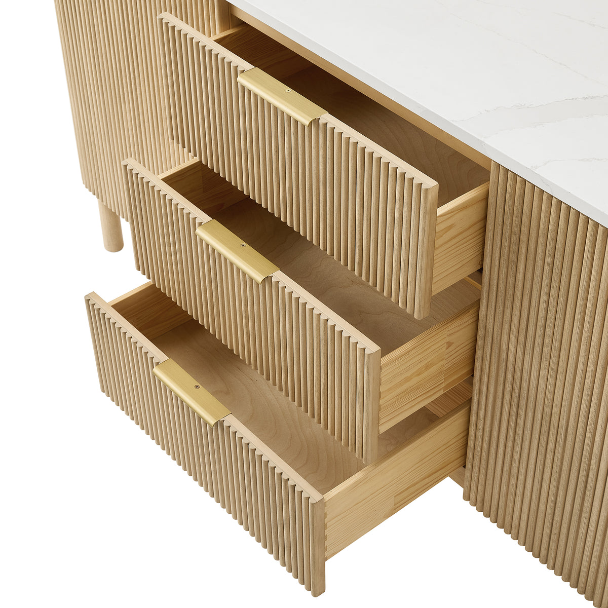 Havana 72" Double Bathroom Vanity in Nordic Reeded Birch | Calacatta Gold Quartz