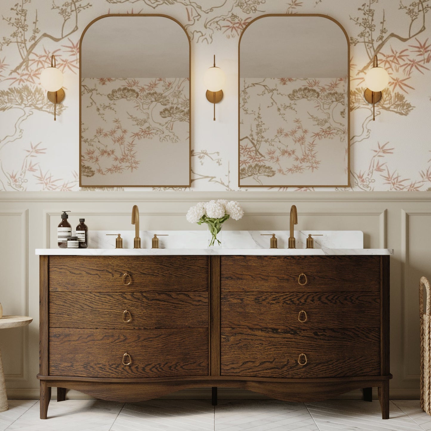 Grace 72" Double Bathroom Vanity | Enhanced Brown Oak | Statuario Quartz Countertop