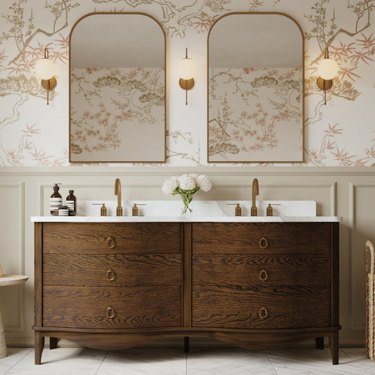 Grace 72" Double Bathroom Vanity | Enhanced Brown Oak | Statuario Quartz Countertop