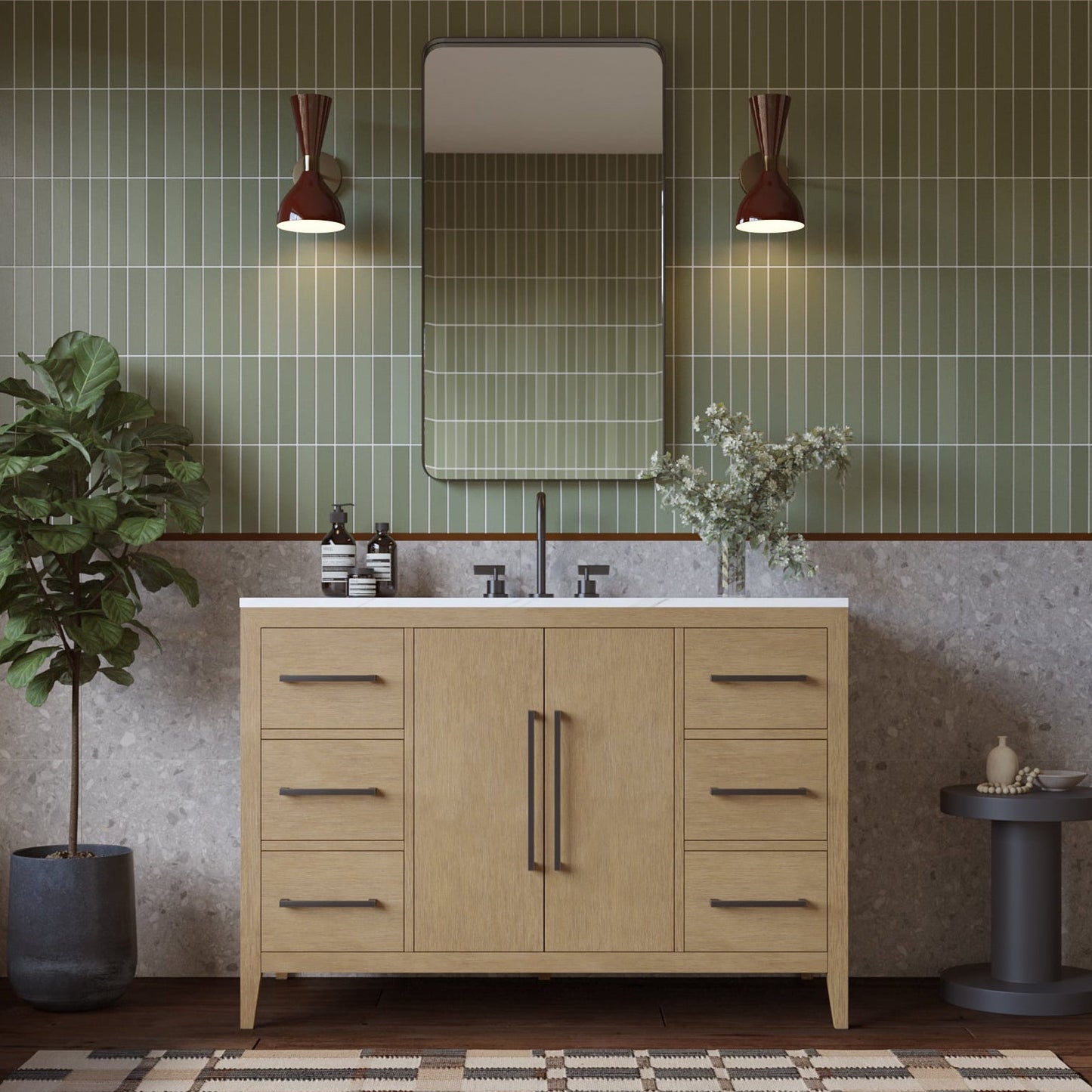 Bergen 48'' Single Bathroom Vanity | Calacatta Gold Quartz Top