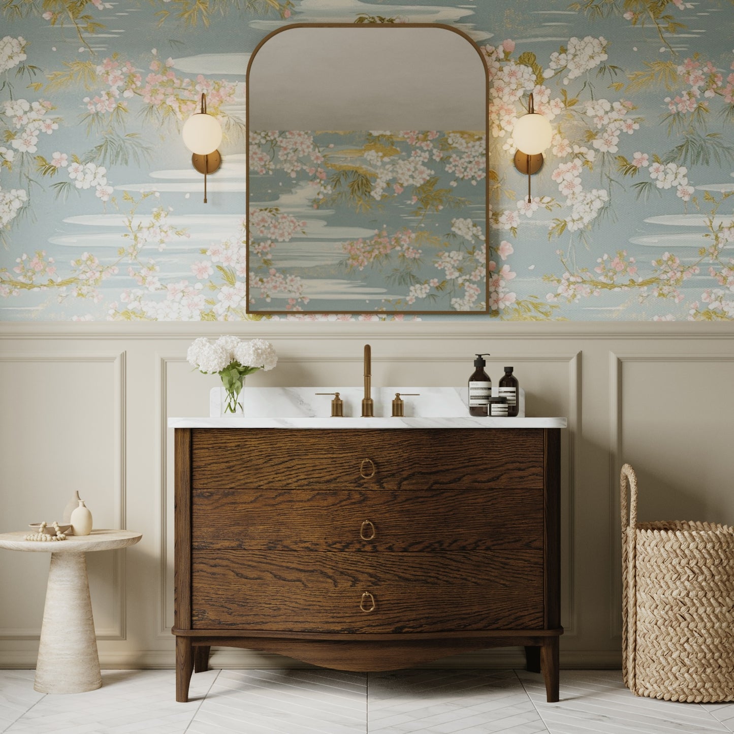 Grace 48" Single Bathroom Vanity | Enhanced Brown Oak | Statuario Quartz Countertop