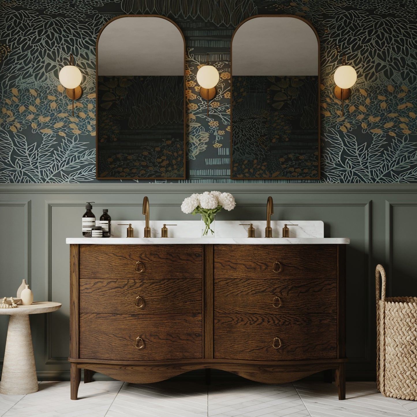 Grace 60" Double Bathroom Vanity | Enhanced Brown Oak | Statuario Quartz Countertop