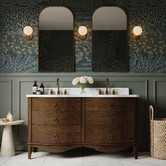 Grace 60" Double Bathroom Vanity | Enhanced Brown Oak | Statuario Quartz Countertop