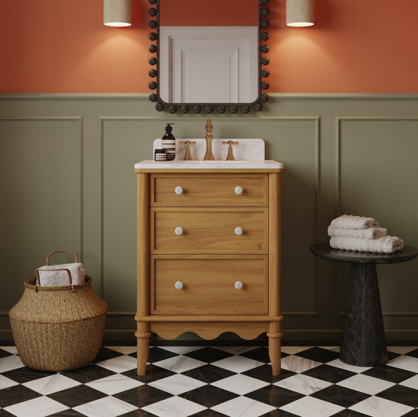 Juliette 24" Scallop Single Bathroom Vanity | Enhanced Natural Oak | Cultured Marble Countertop