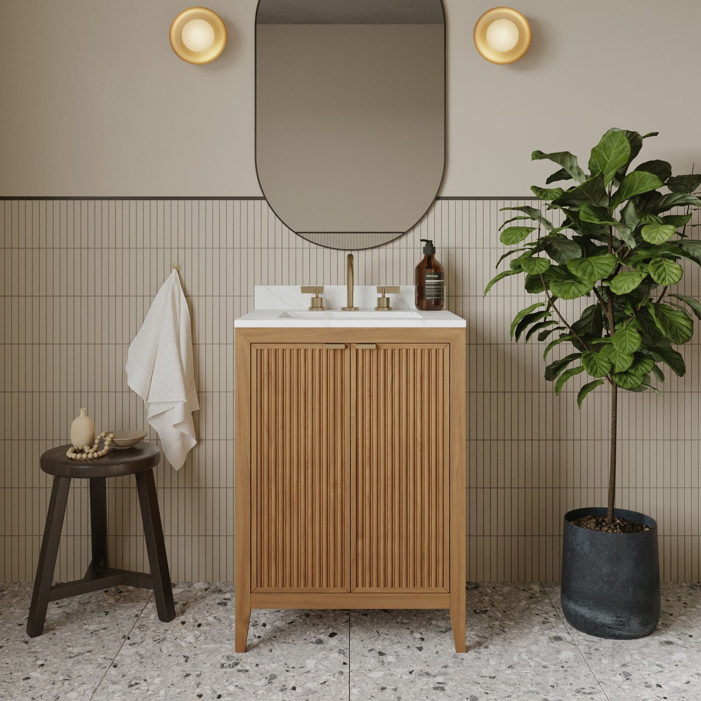 Kendal 24"W x 20"D RTA Single Bathroom Vanity | Calacatta Gold Quartz Countertop