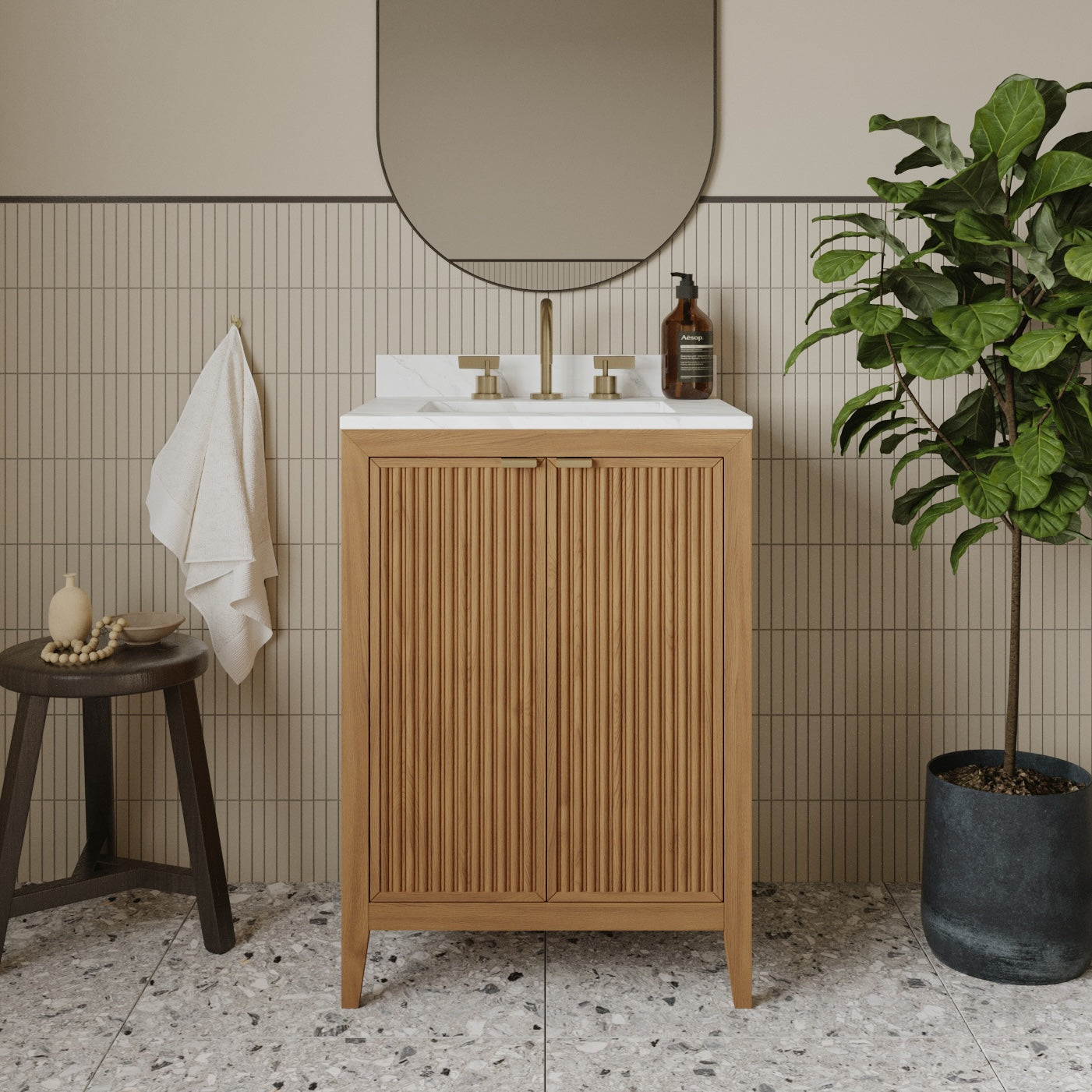 Kendal 24"W x 20"D RTA Single Bathroom Vanity | Calacatta Gold Quartz Countertop