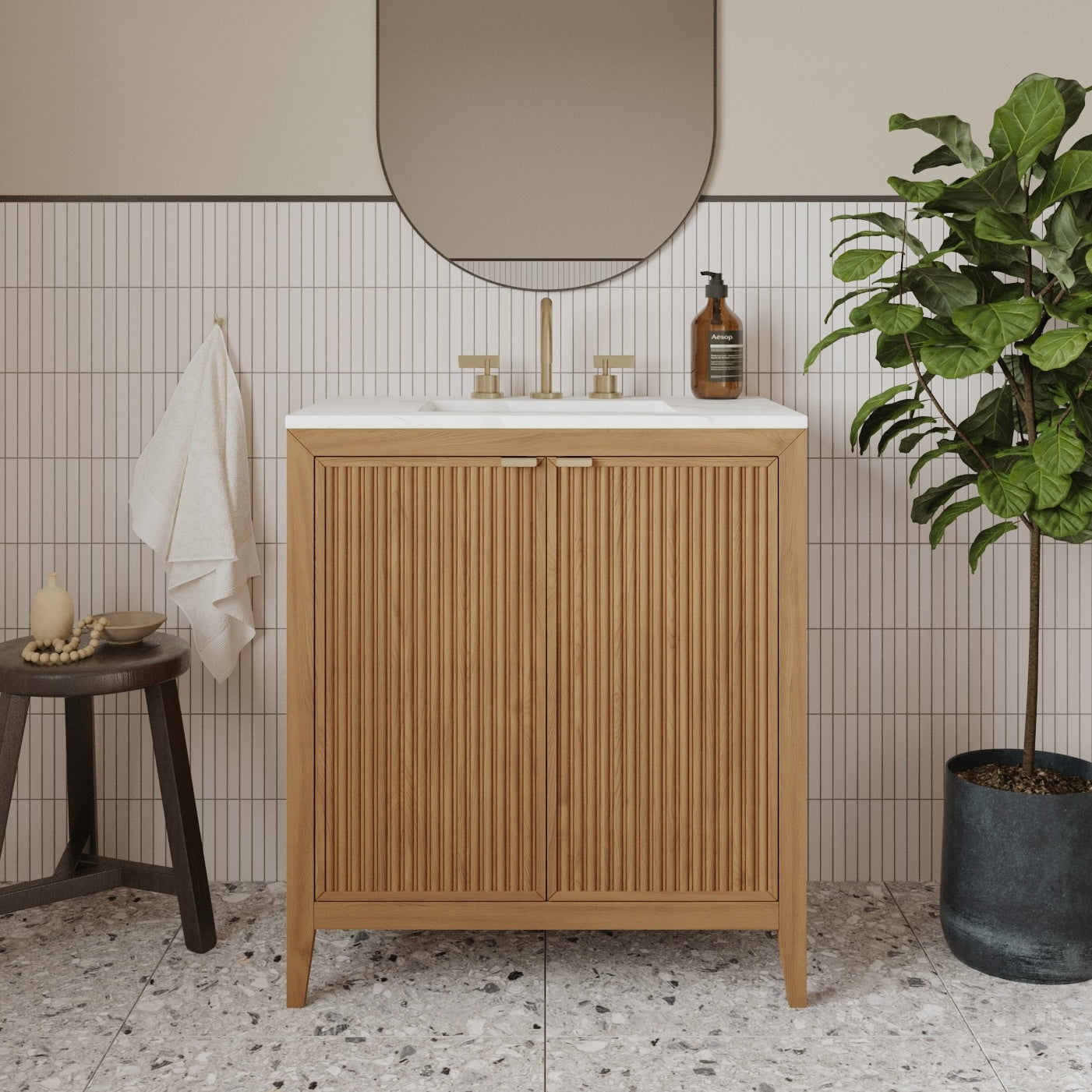 Kendal 30"W x 20"D RTA Single Sink Bathroom Vanity | Calacatta Gold Quartz Countertop