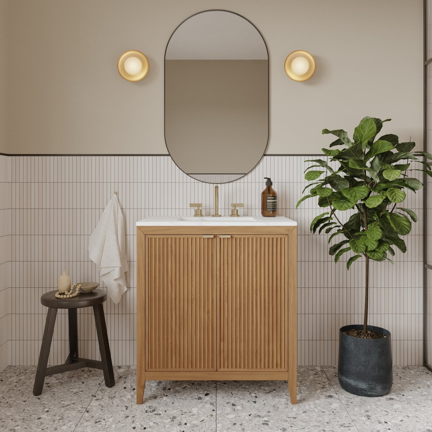 Kendal 30"W x 20"D RTA Single Sink Bathroom Vanity | Calacatta Gold Quartz Countertop