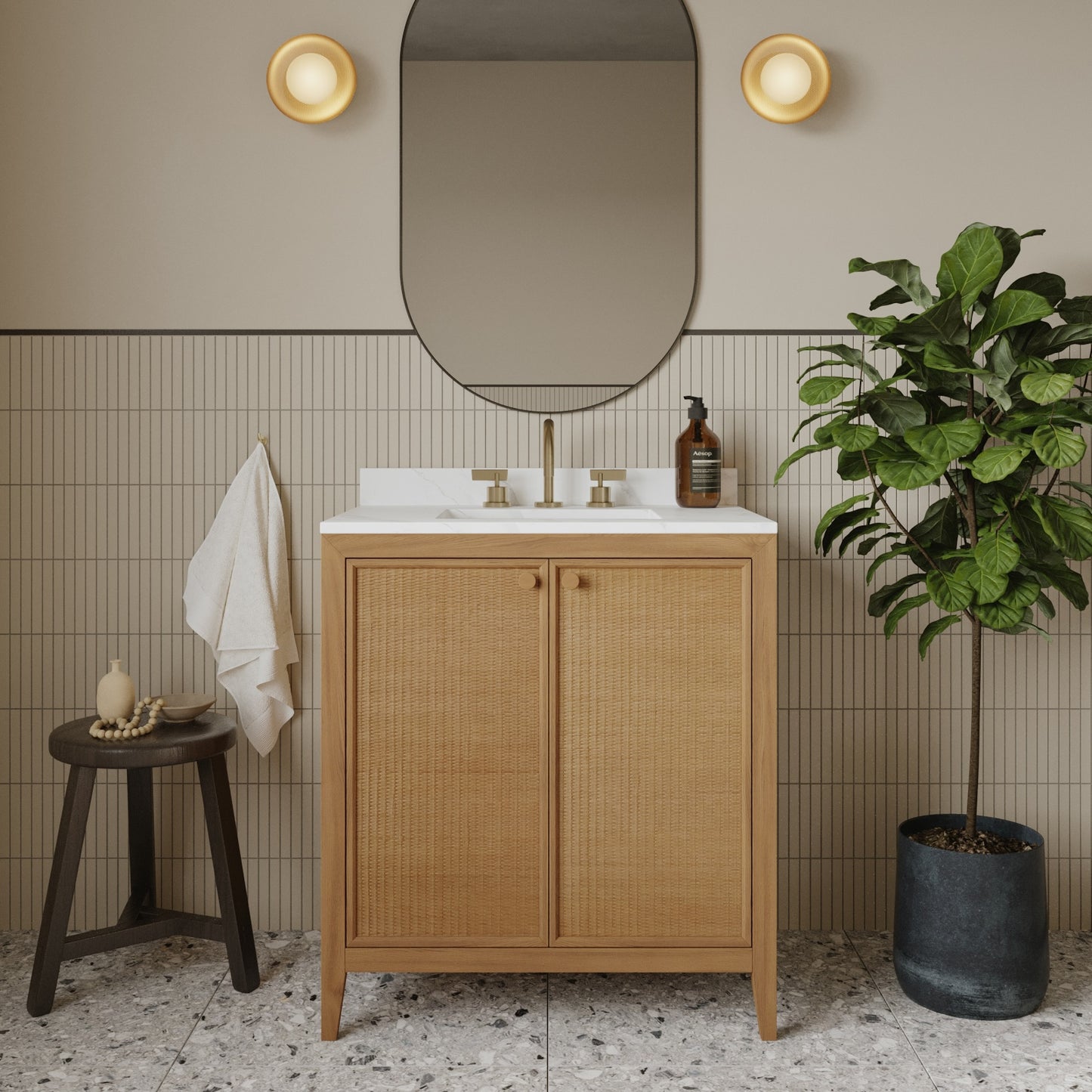Whitney 30" x 20" Rattan RTA Single Bathroom Vanity | Cultured Marble Countertop