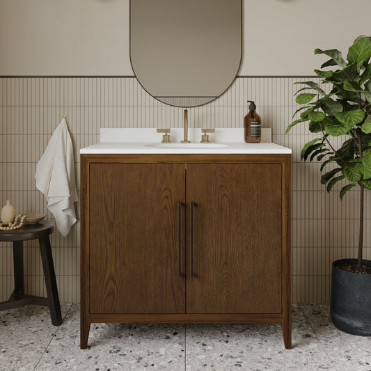 Bergen 36" Bathroom Vanity | Enhanced Brown Oak | Cultured Marble Countertop