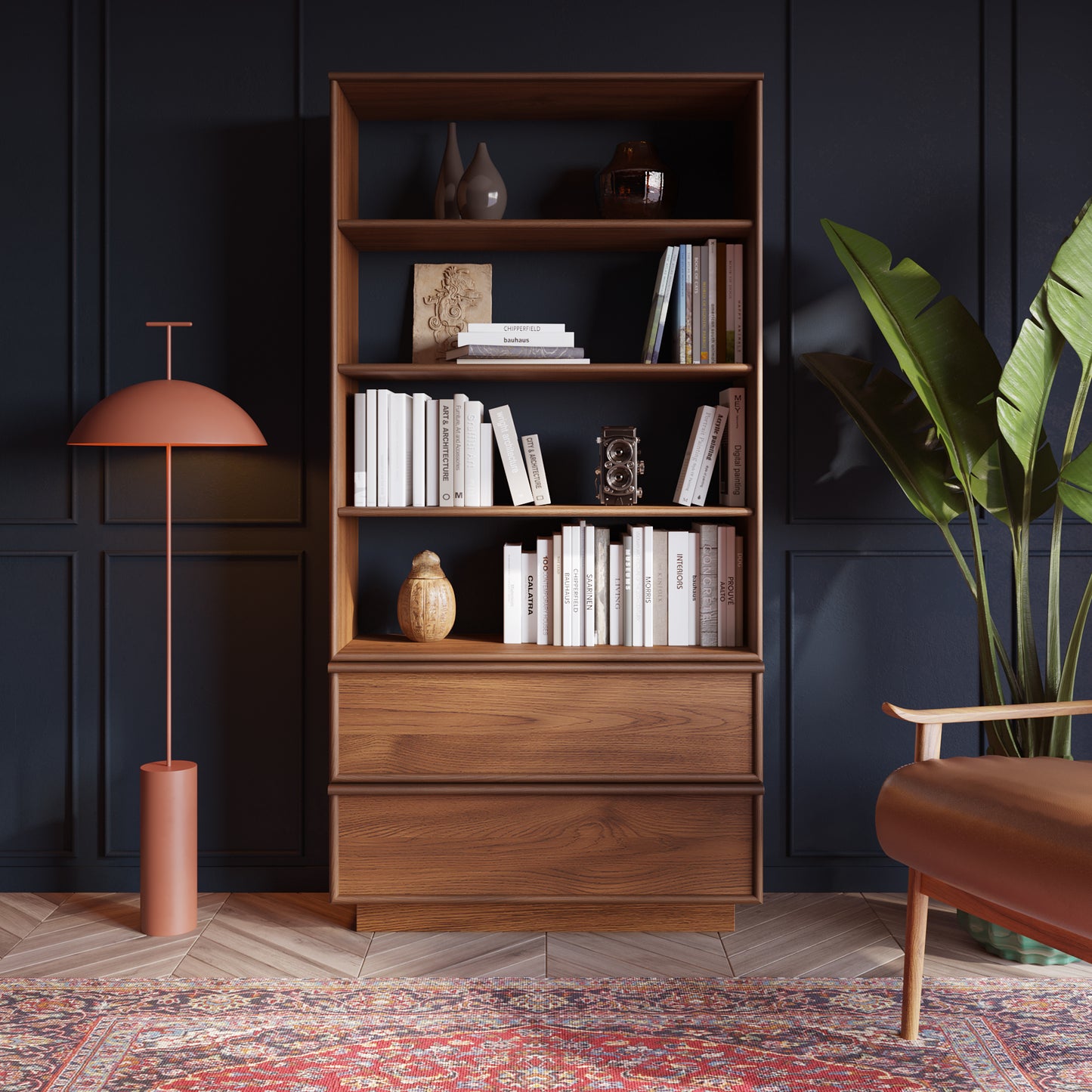 Cooper 72" Mid-Century Walnut Bookshelves