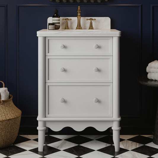Juliette 24" Scallop Single Bathroom Vanity | Blanc White | Cultured Marble Countertop