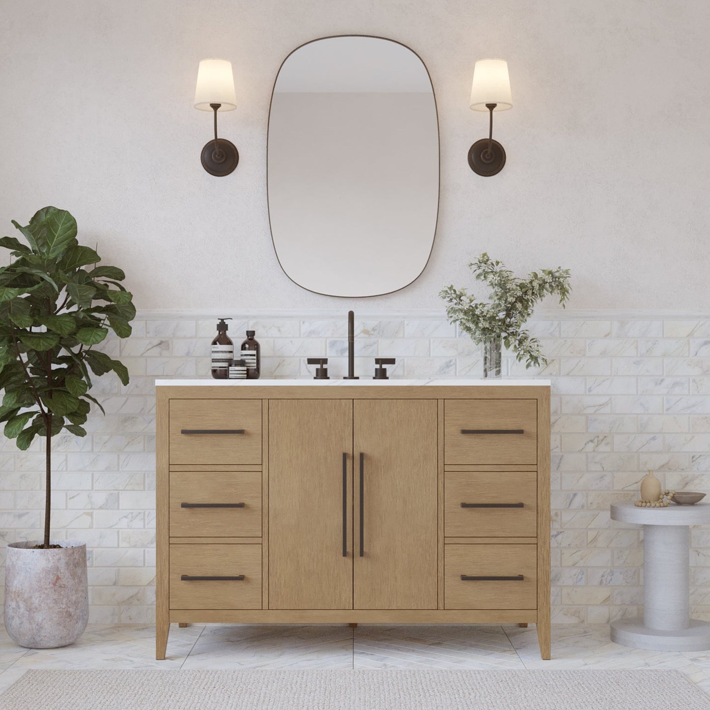 Bergen 48'' Single Bathroom Vanity | Calacatta Gold Quartz Top