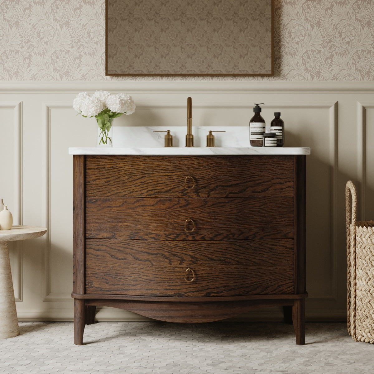 Grace 42" Single Bathroom Vanity | Enhanced Brown Oak | Statuario Quartz Countertop