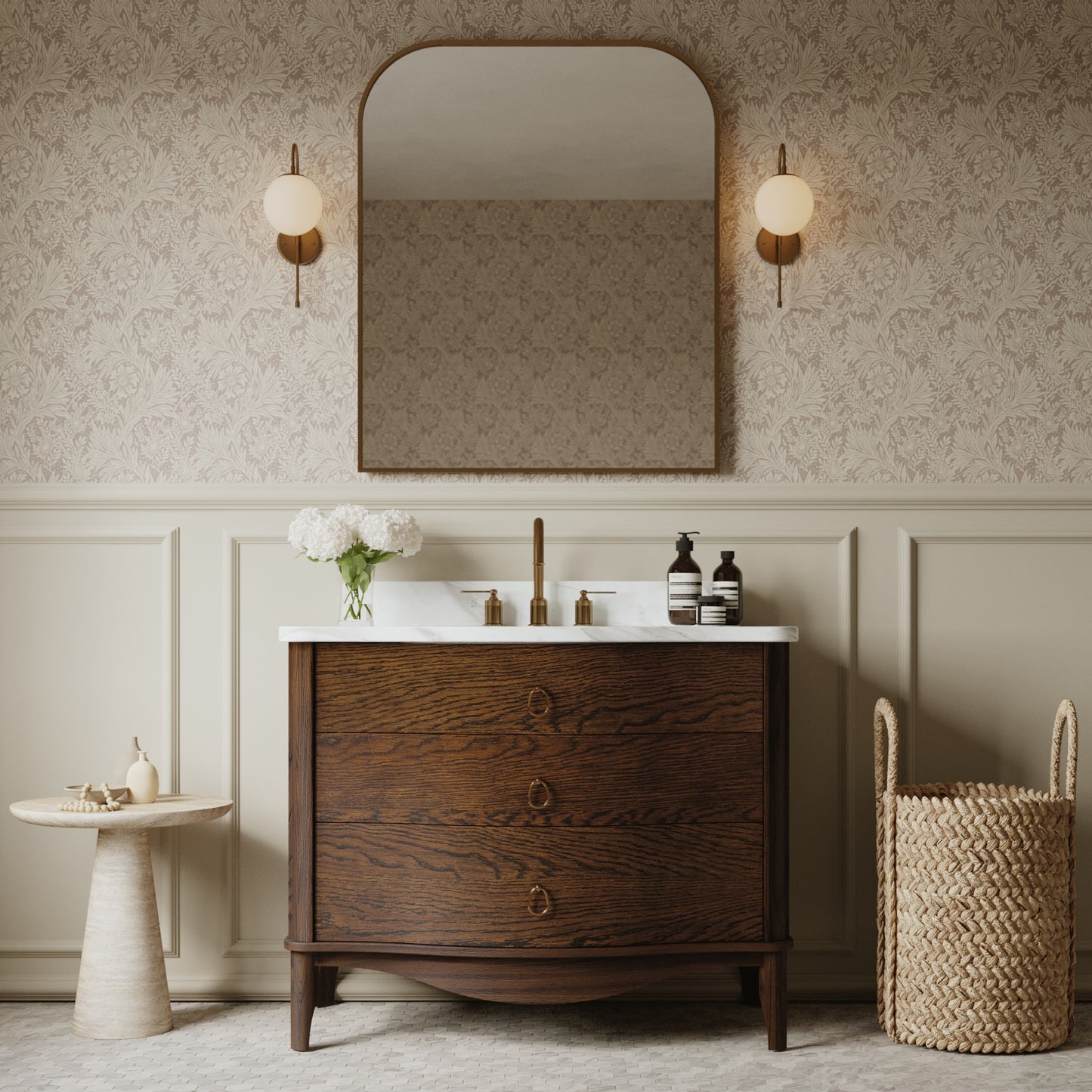 Grace 42" Single Bathroom Vanity | Enhanced Brown Oak | Statuario Quartz Countertop