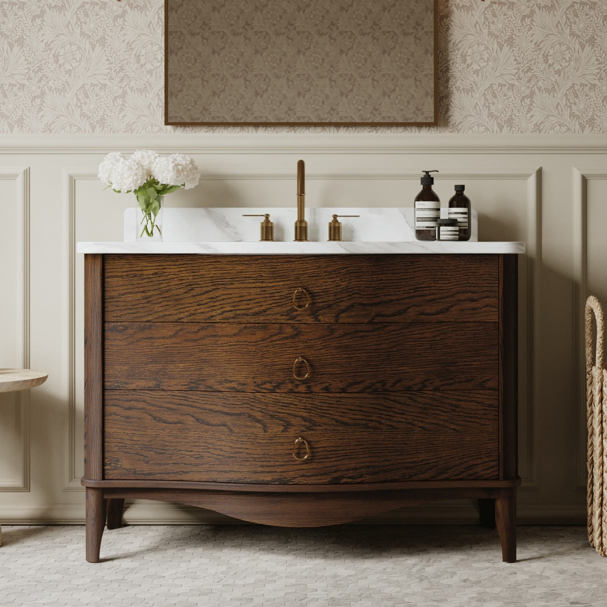 Grace 48" Single Bathroom Vanity | Enhanced Brown Oak | Statuario Quartz Countertop