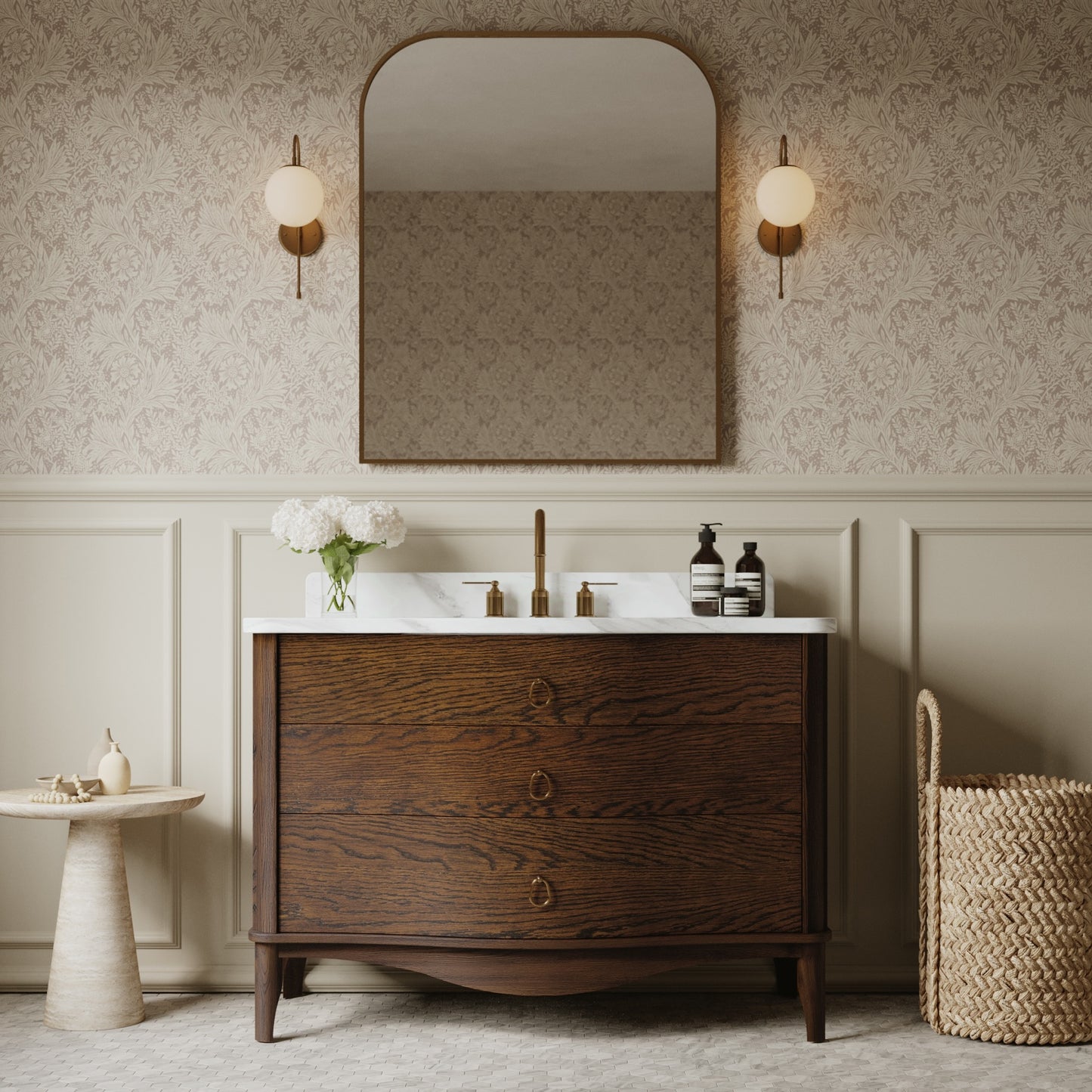 Grace 48" Single Bathroom Vanity | Enhanced Brown Oak | Statuario Quartz Countertop