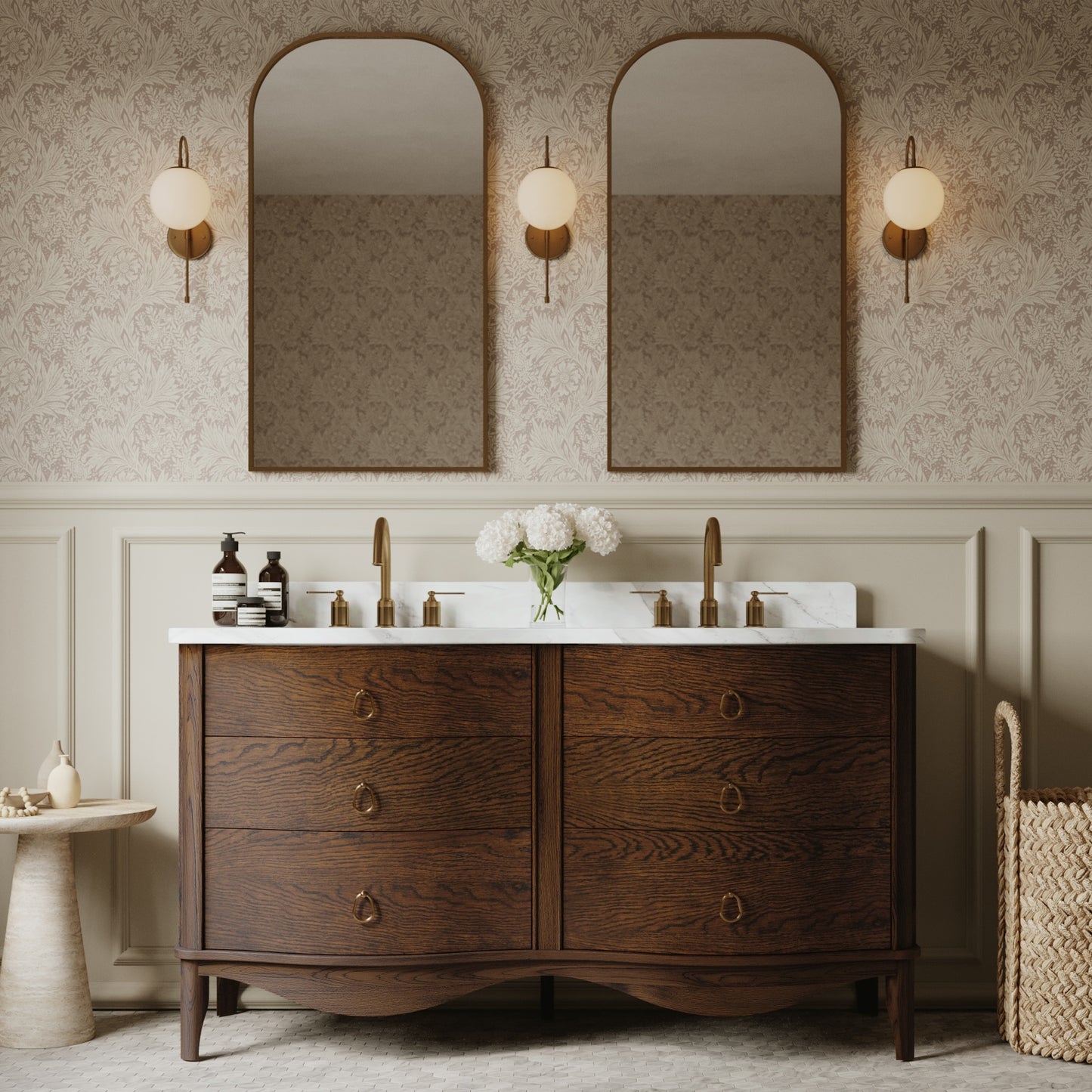 Grace 60" Double Bathroom Vanity | Enhanced Brown Oak | Statuario Quartz Countertop