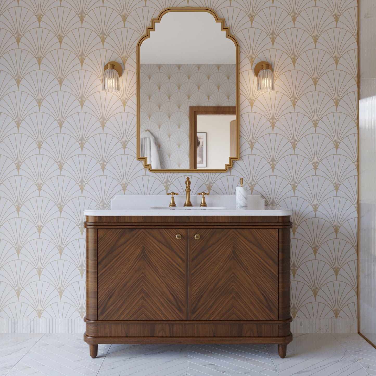 Tamara 48" Single Bathroom Vanity in Chevron Walnut and Statuario Quartz