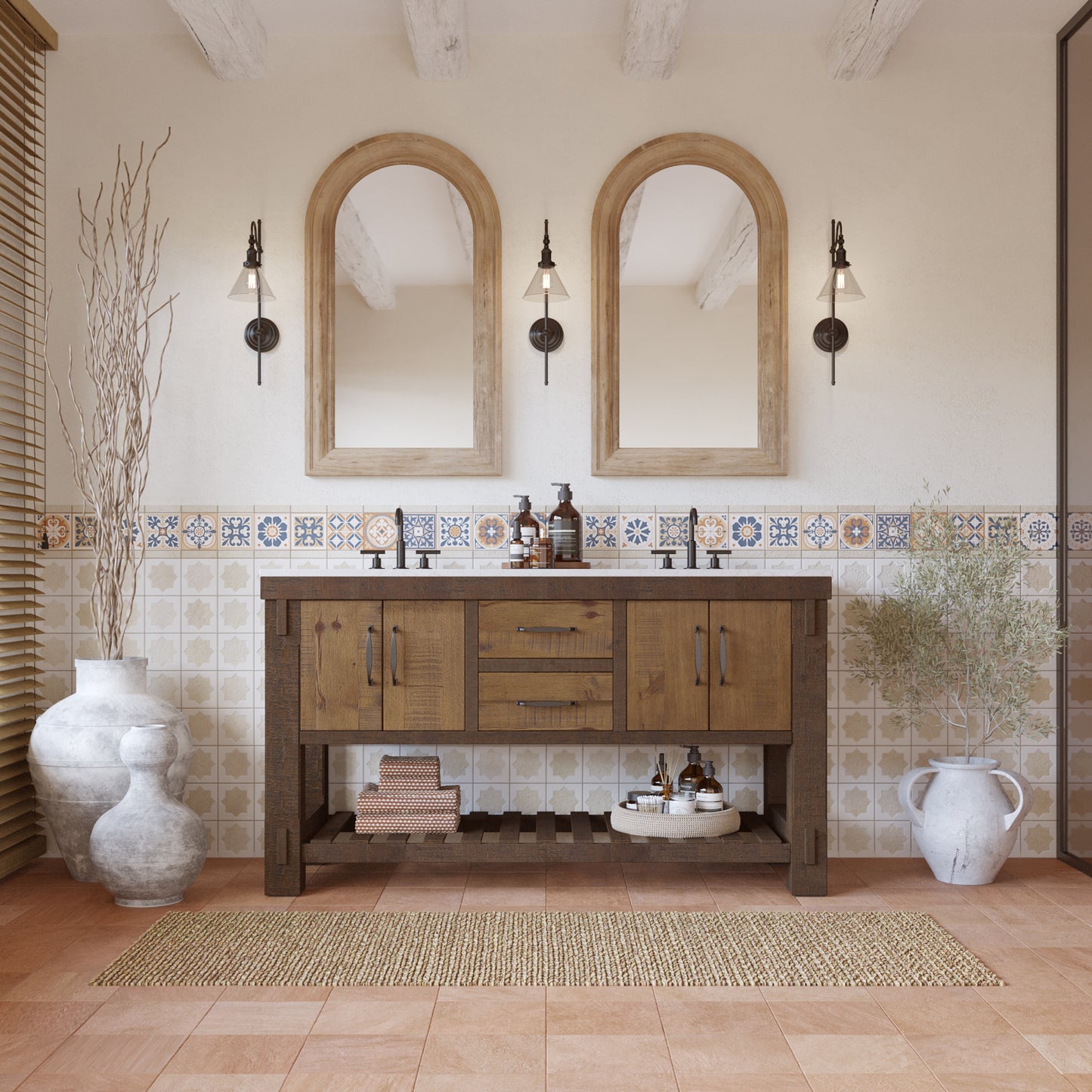 Telluride 60" Wide Double Bathroom Vanity | White Quartz Countertop