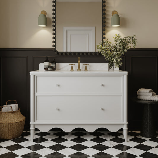 Juliette 48"W Scallop Single Bathroom Vanity | Blanc White |Cultured Marble Countertop