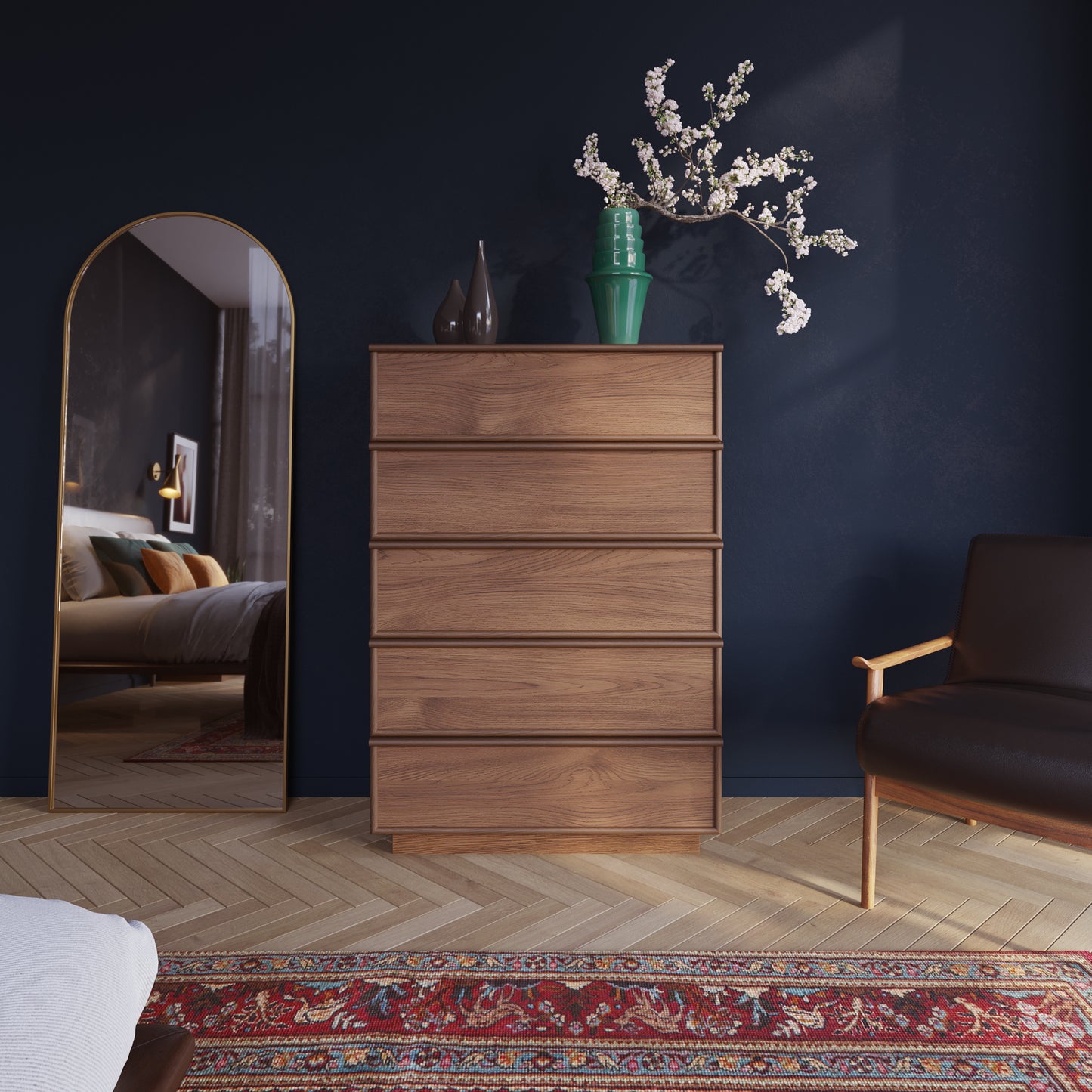 Cooper 36"  Five Drawer Tall Dresser in Natural Walnut