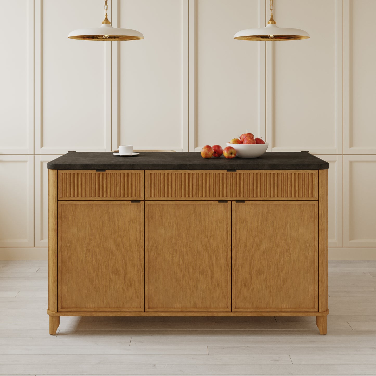 Kathryne 60" Kitchen Island in Oak | Quartz Countertop