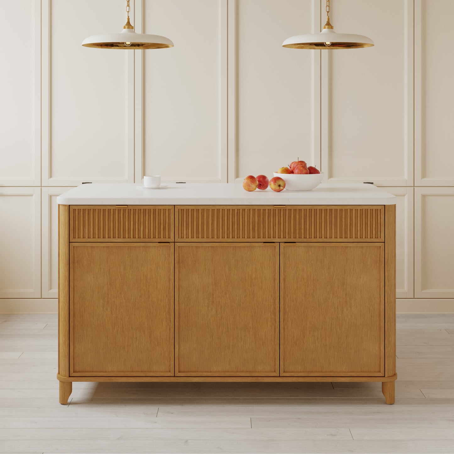 Kathryne 60" Kitchen Island in Oak | Quartz Countertop