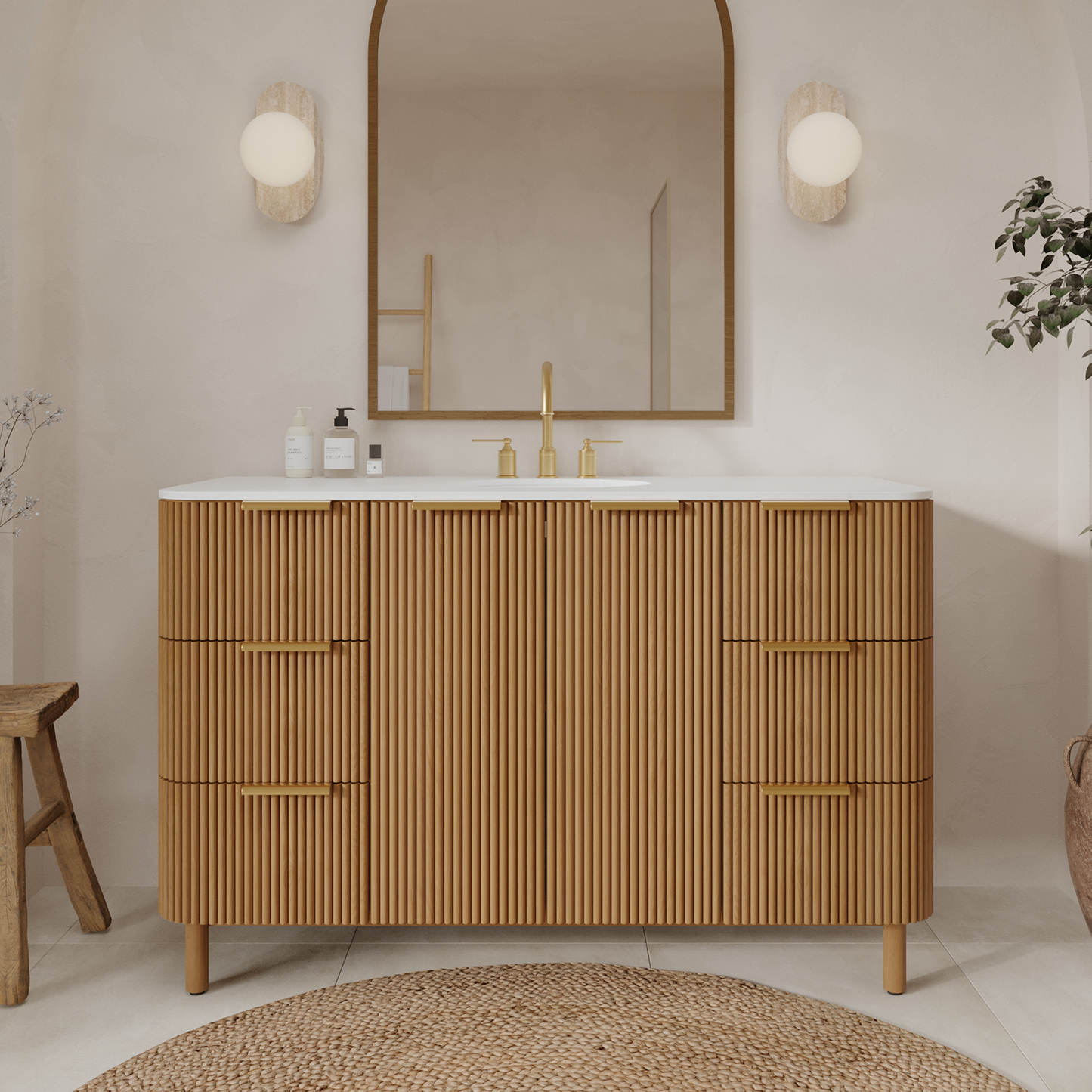 Havana 54" Single Bathroom Vanity in Reeded Birch | White Quartz Countertop