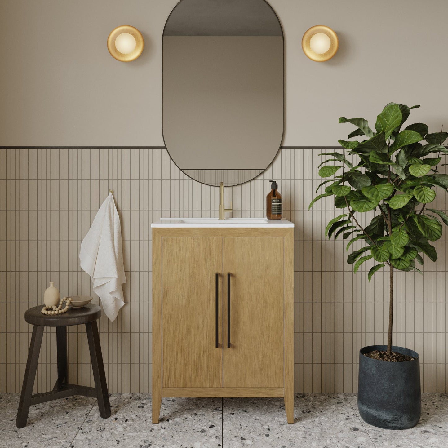 Bergen 24"W x 14"D Single Bathroom Vanity | White Porcelain Countertop