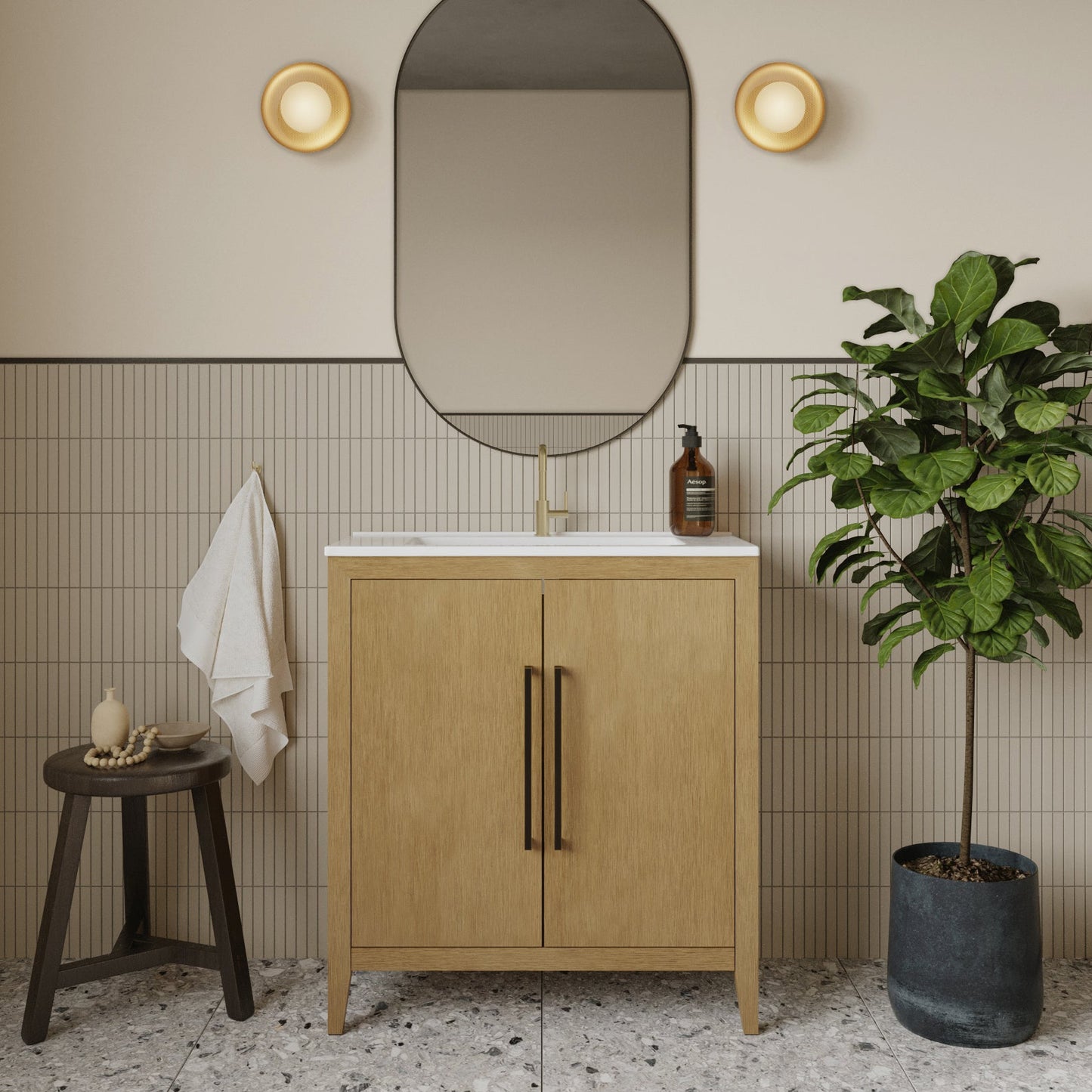 Bergen 30"W x 14"D Single Bathroom Vanity | White Porcelain Countertop