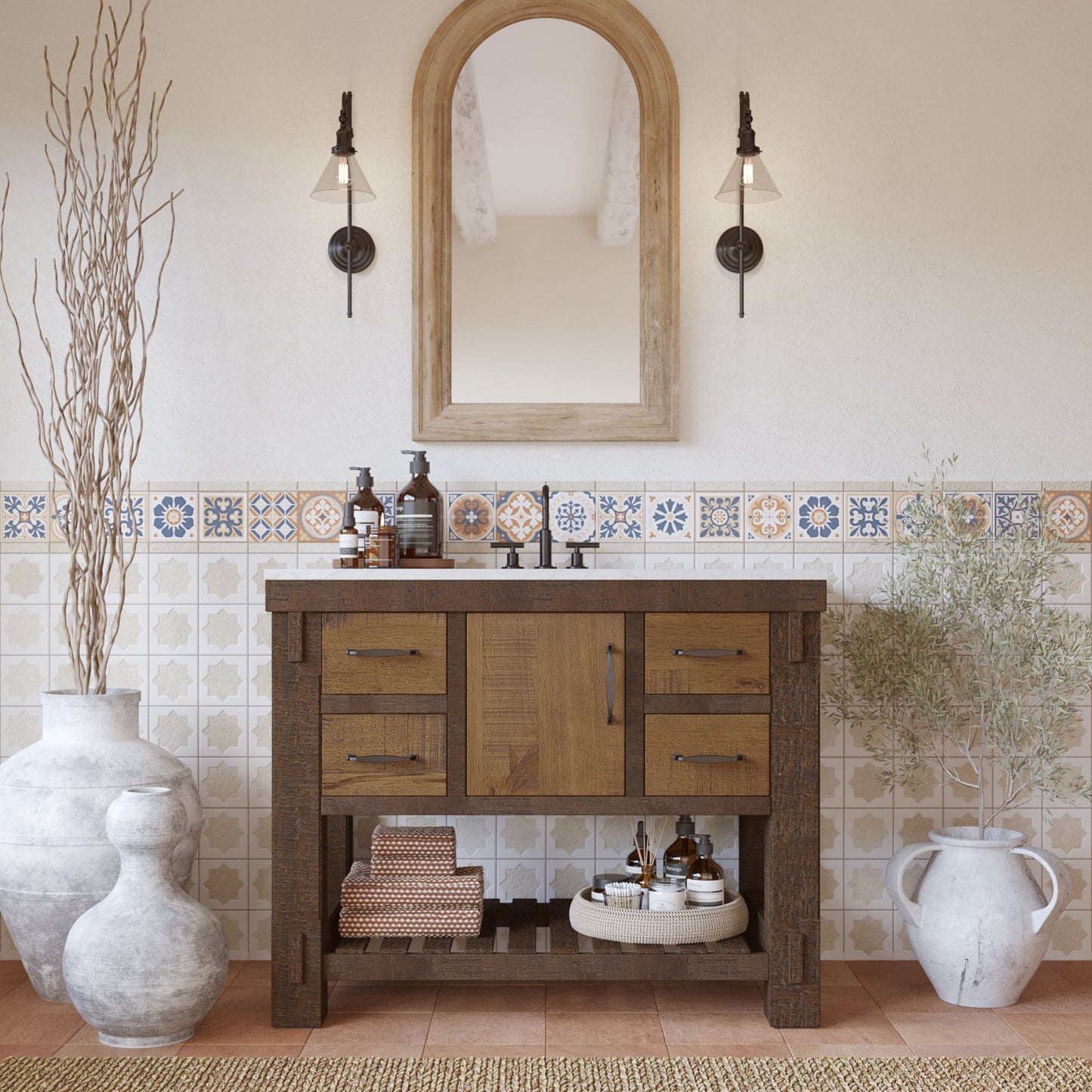 Telluride 42" Single Bathroom Vanity | White Quartz Countertop