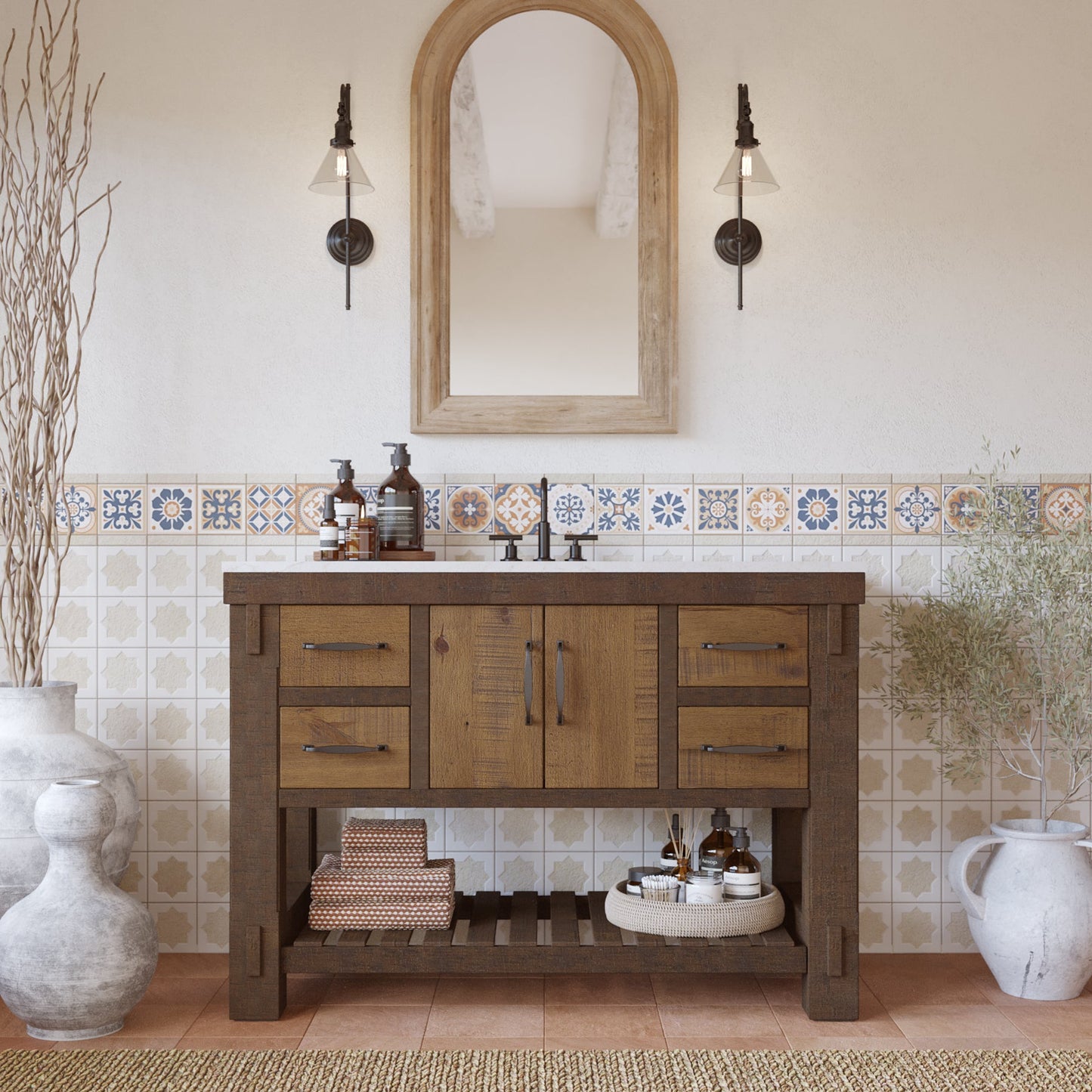 Telluride 48" Single Sink Bathroom Vanity | White Quartz Countertop