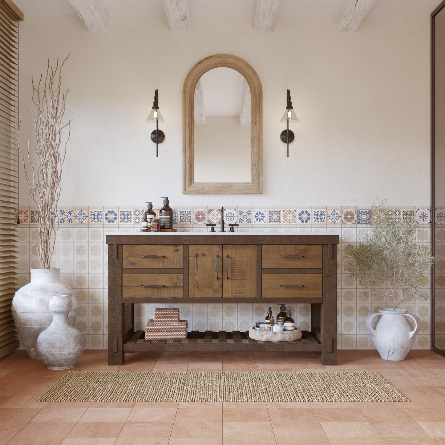 Telluride 60" Single Sink Bathroom Vanity | White Quartz Countertop