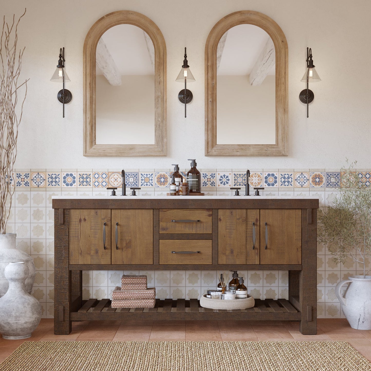 Telluride 66" Double Bathroom Vanity | White Quartz Countertop
