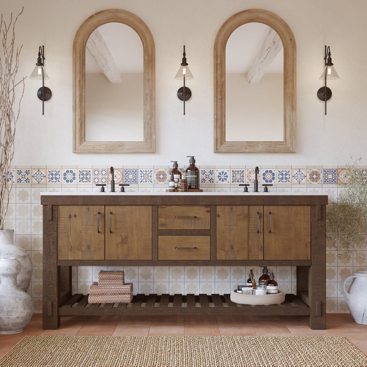 Telluride 72" Wide Double Bathroom Vanity | White Quartz Countertop