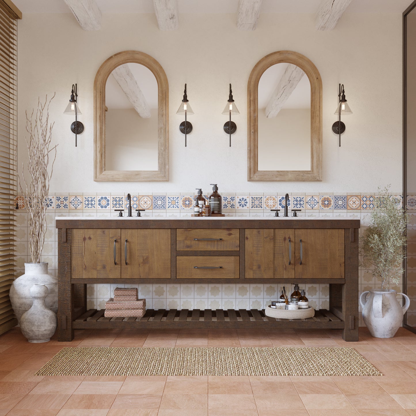 Telluride 84" Double Bathroom Vanity | Quartz Countertop
