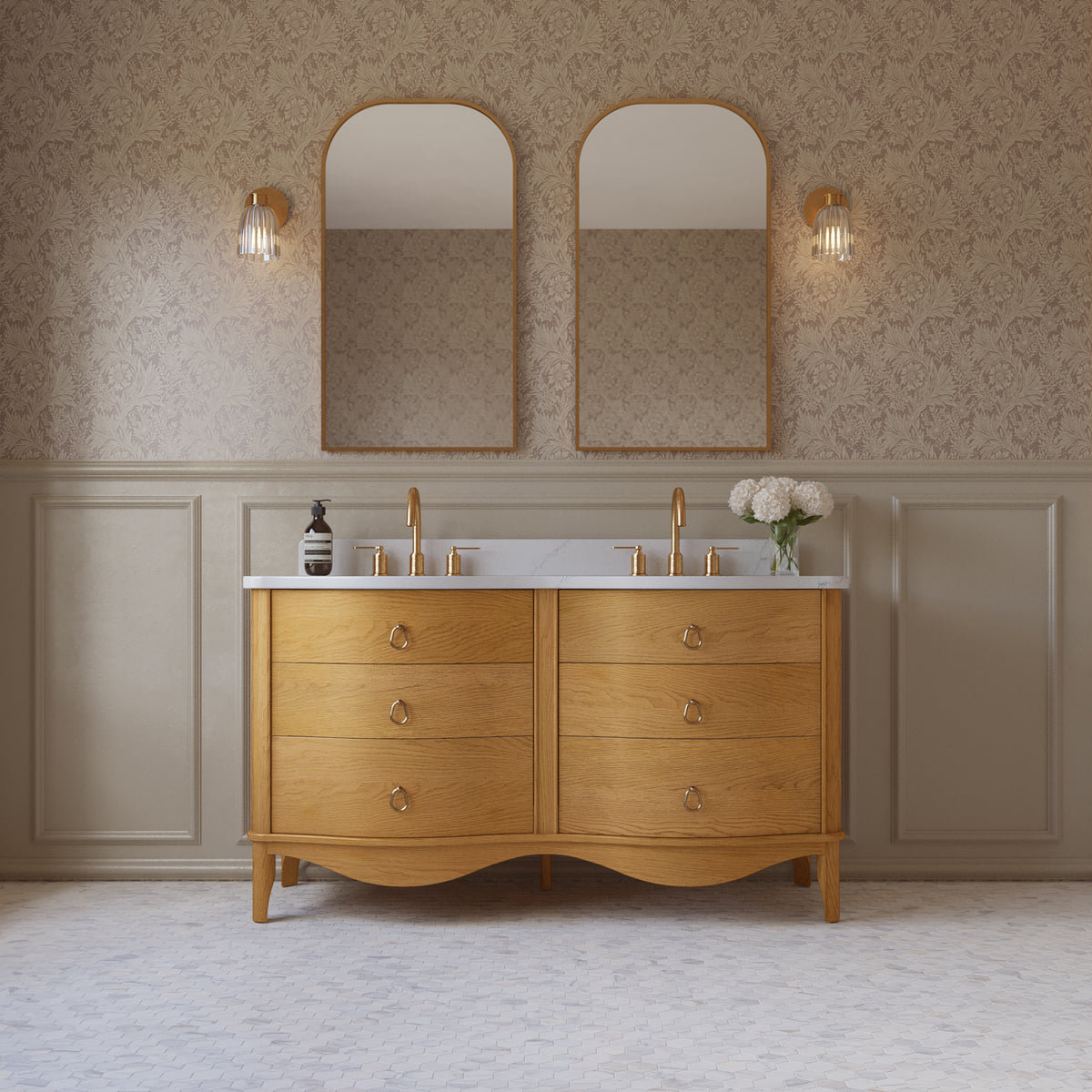 Grace 60" Bathroom Vanity with Statuario Quartz Countertop