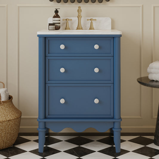 Juliette 24" Scallop Single Bathroom Vanity | Denim Blue | Cultured Marble Countertop