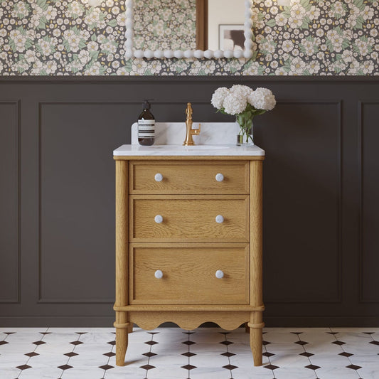 Juliette 24" Scallop Single Bathroom Vanity | Enhanced Natural Oak | Cultured Marble Countertop